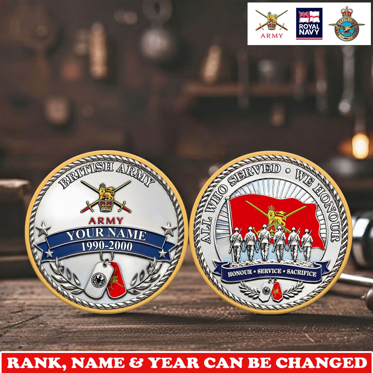 Personalized UK Veteran/ Soldier With Rank, Name And Year Challenge Coin - 17743104