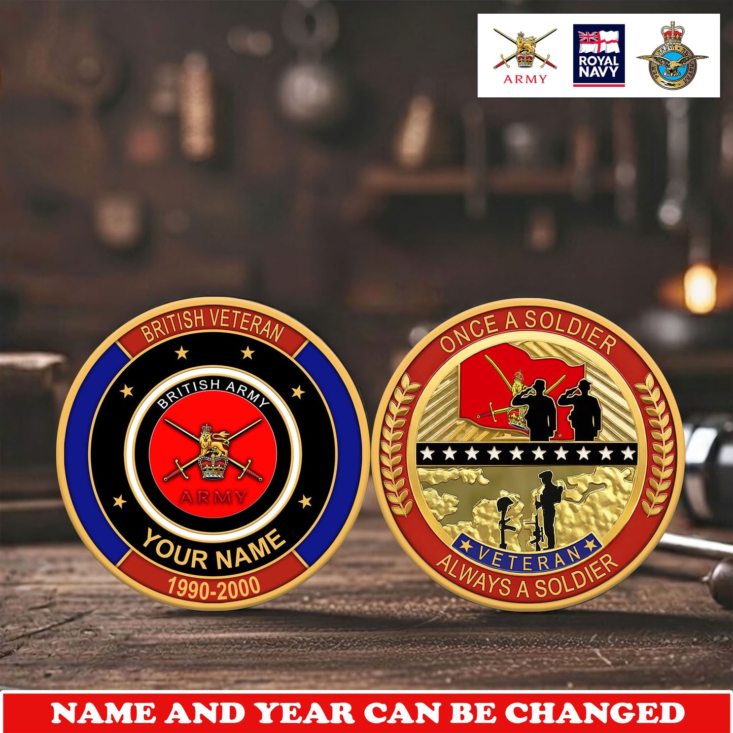 Personalized UK Veteran/ Soldier With Name And Year Challenge Coin - 17742240