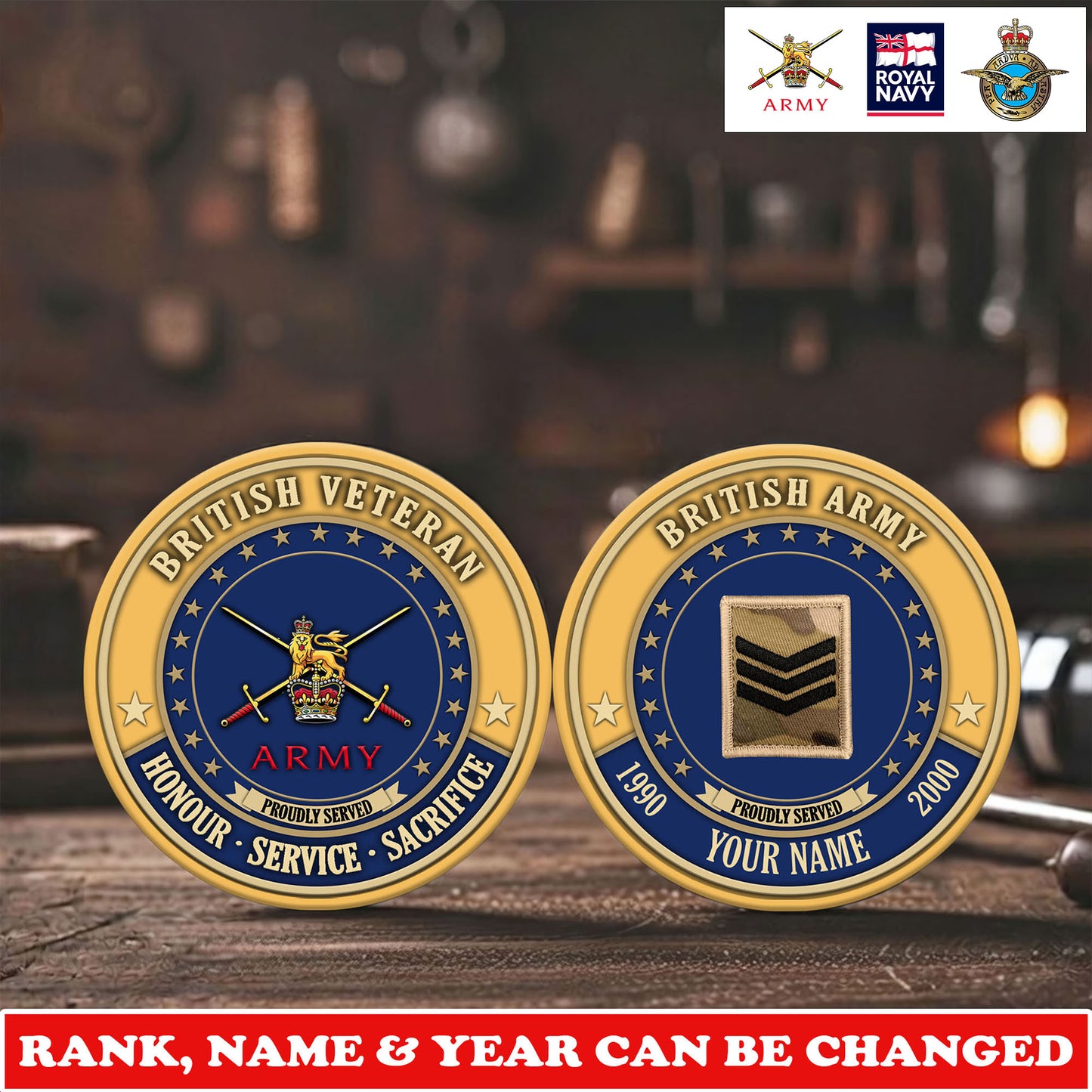 Personalized UK Veteran/ Soldier With Rank, Name And Year Challenge Coin - 17729280