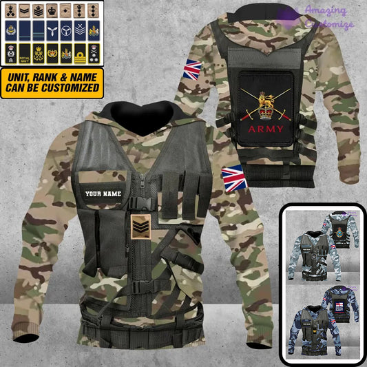 Personalized UK Soldier/ Veteran Camo With Name And Rank Hoodie 3D Printed  - 1101240001