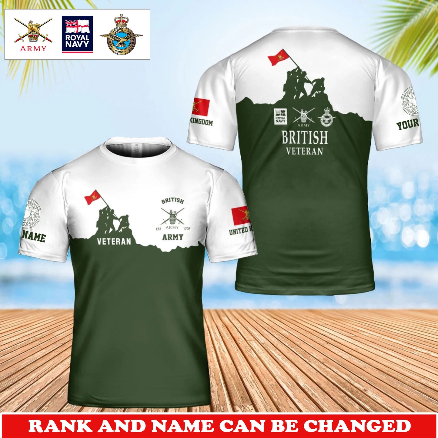 Personalized UK Soldier/Veteran Camo with Rank and Name T-Shirt All Over Printed - 17746560