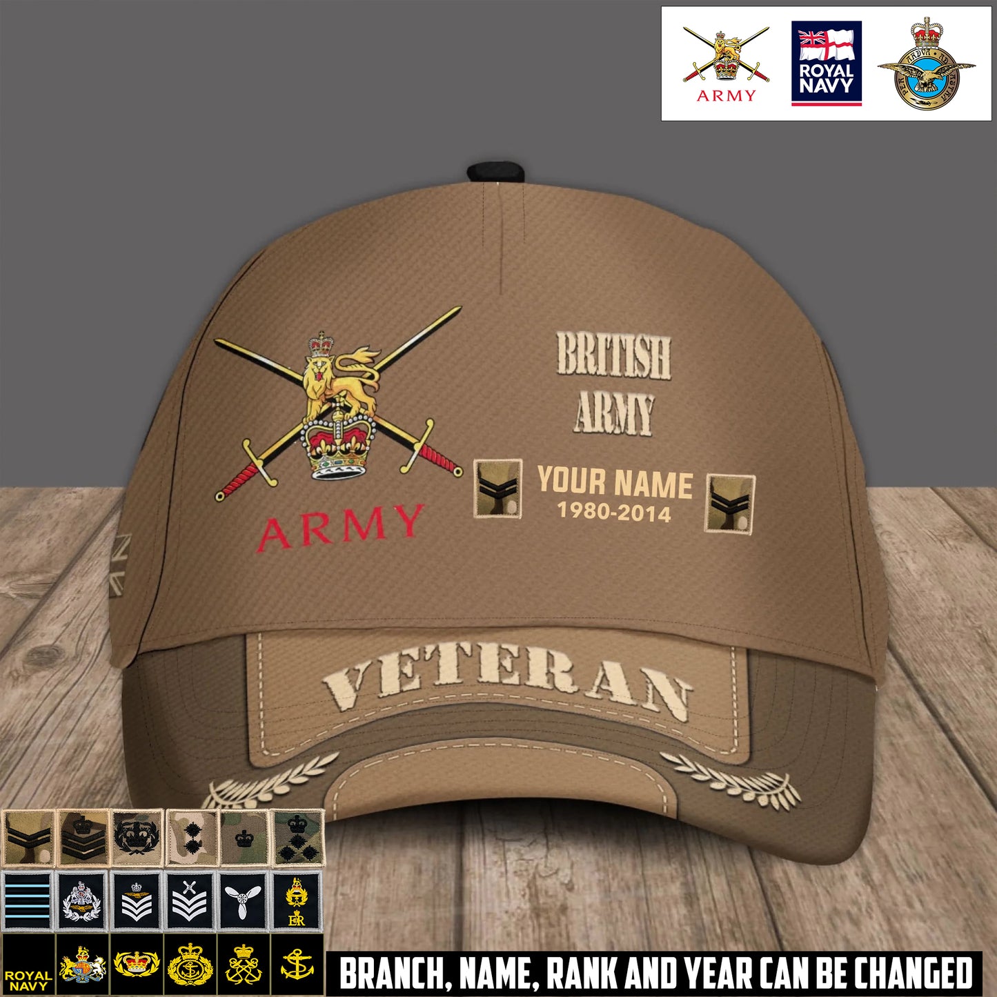 Personalized Name Year & Rank UK Soldier/Veterans Baseball Cap - 1760054401