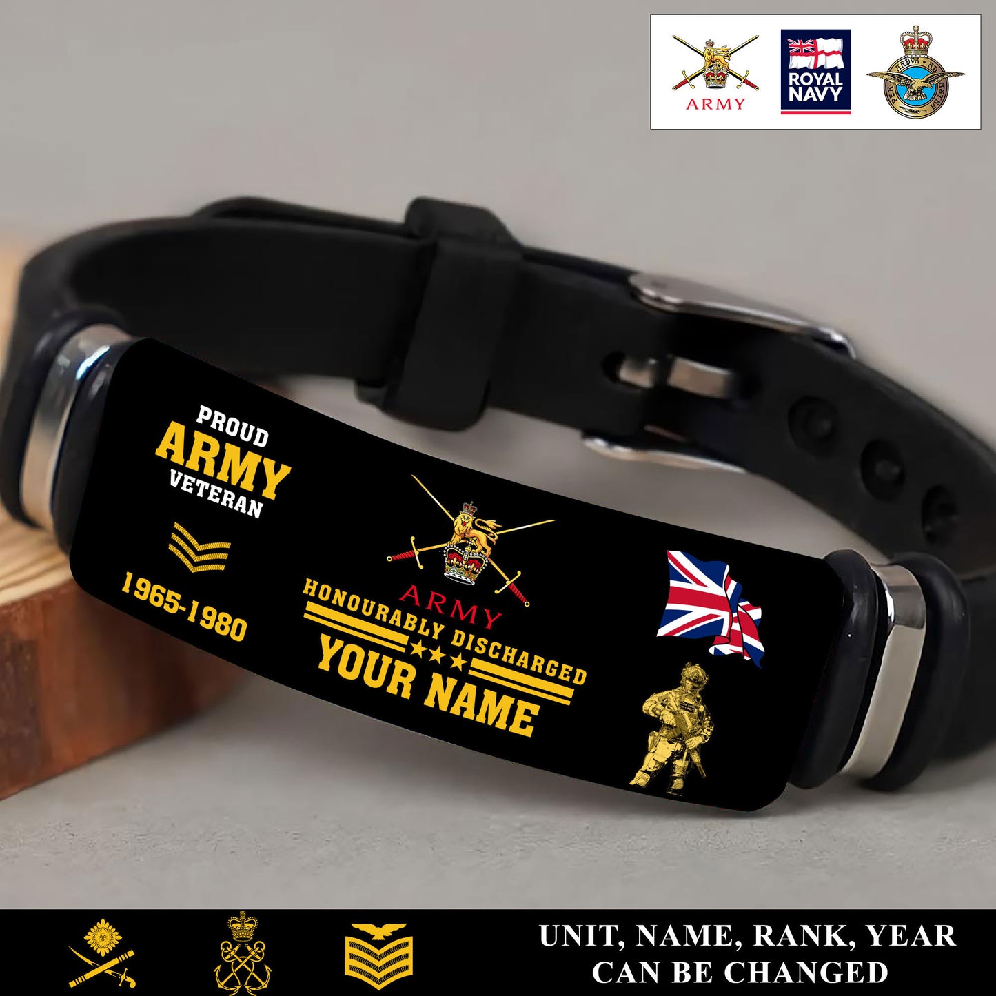 Personalized UK Soldier/ Veteran With Rank, Name And Year Bracelet - 17538336