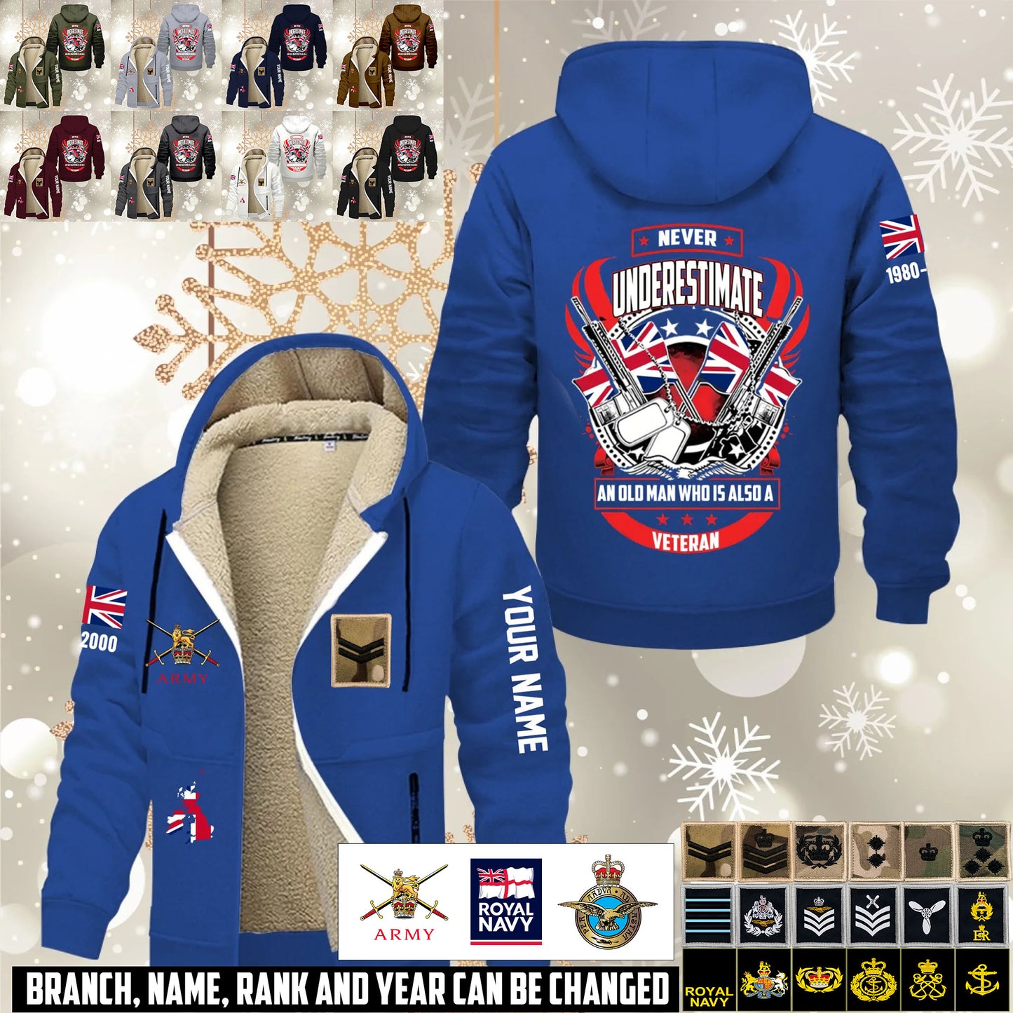 Personalized UK Soldier/ Veteran With Name, Year And Rank Hoodie Zip Velvet Coat - 17646336