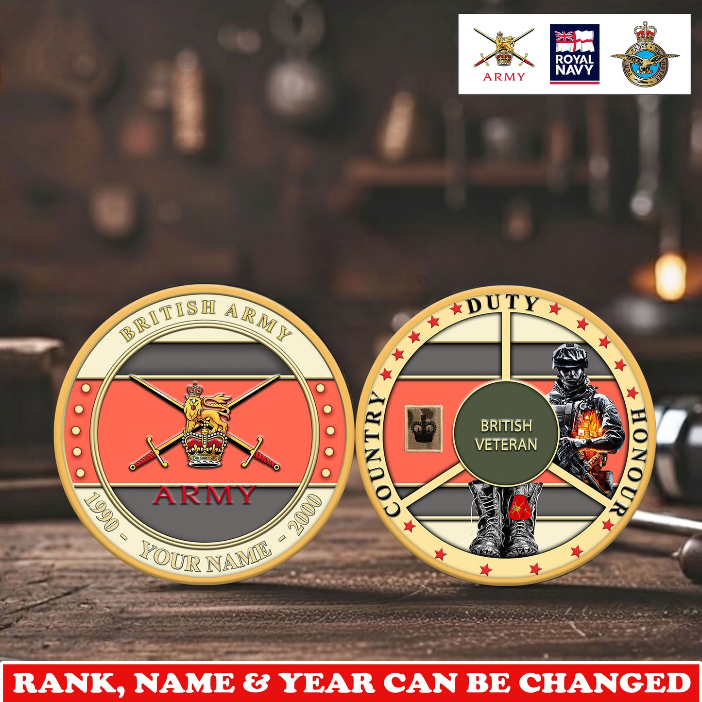 Personalized UK Veteran/ Soldier With Rank,  Name And Year Challenge Coin - 17755200