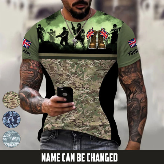 Personalized UK Soldier/Veteran Camo with Name T-Shirt All Over Printed - 17664480