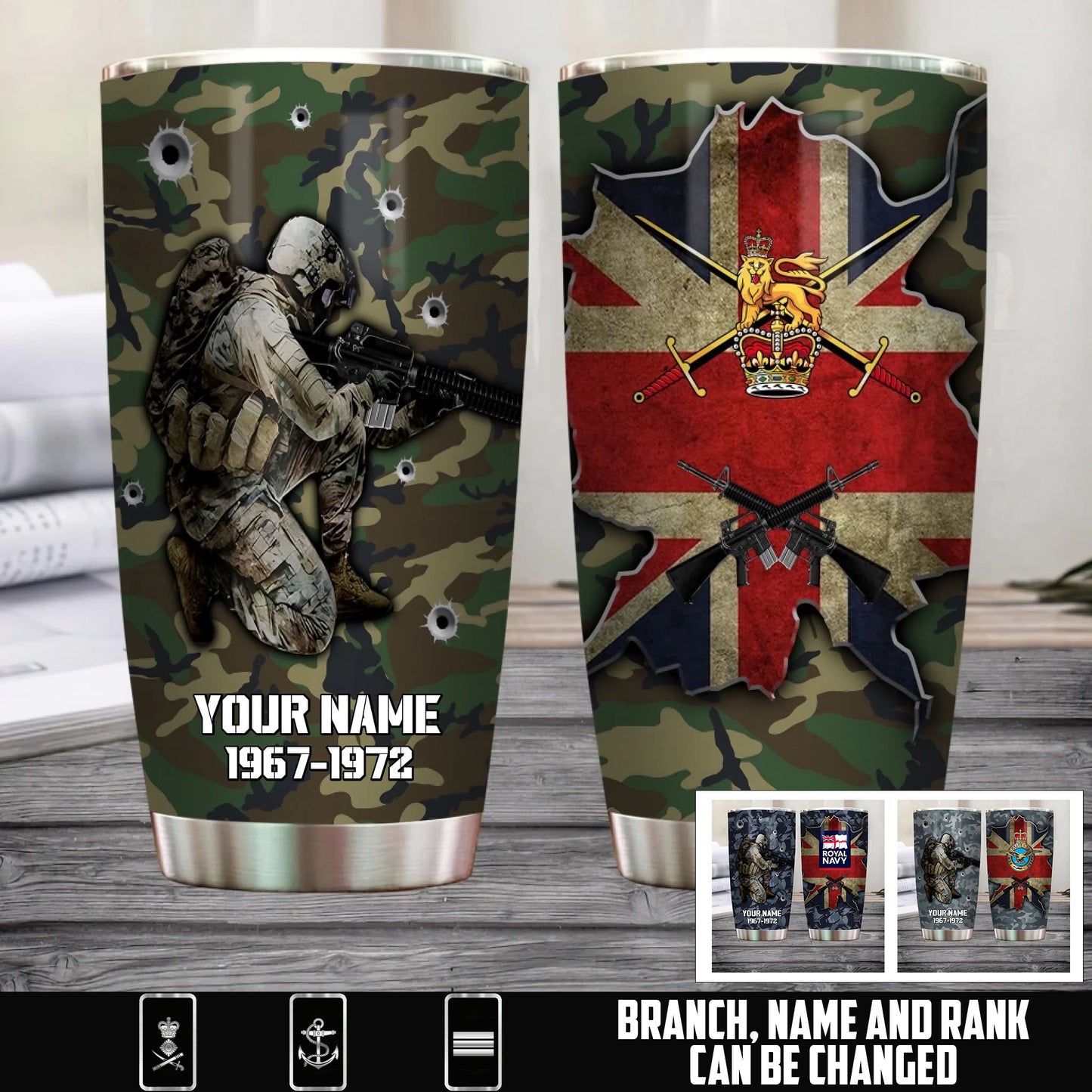 Personalized UK Veteran/ Soldier With Rank And Name Camo Tumbler - 17572896