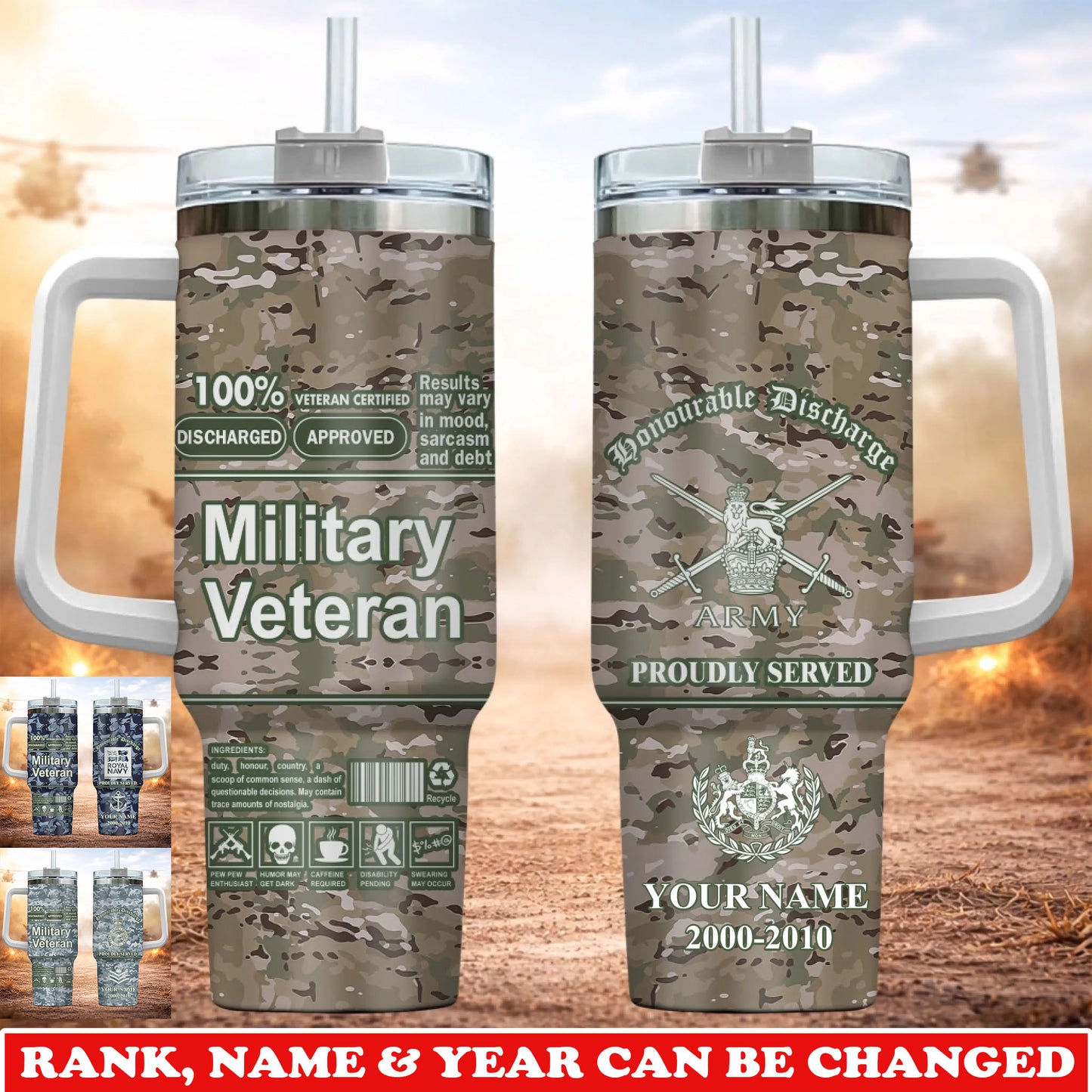 Personalized UK Veteran/ Soldier With Rank, Year And Name Camo Tumbler - 17745696