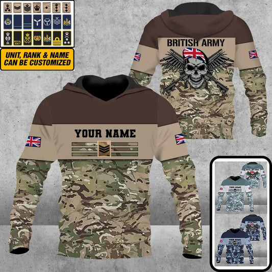 Personalized UK Soldier/ Veteran Camo With Name And Rank Hoodie 3D Printed -111223001