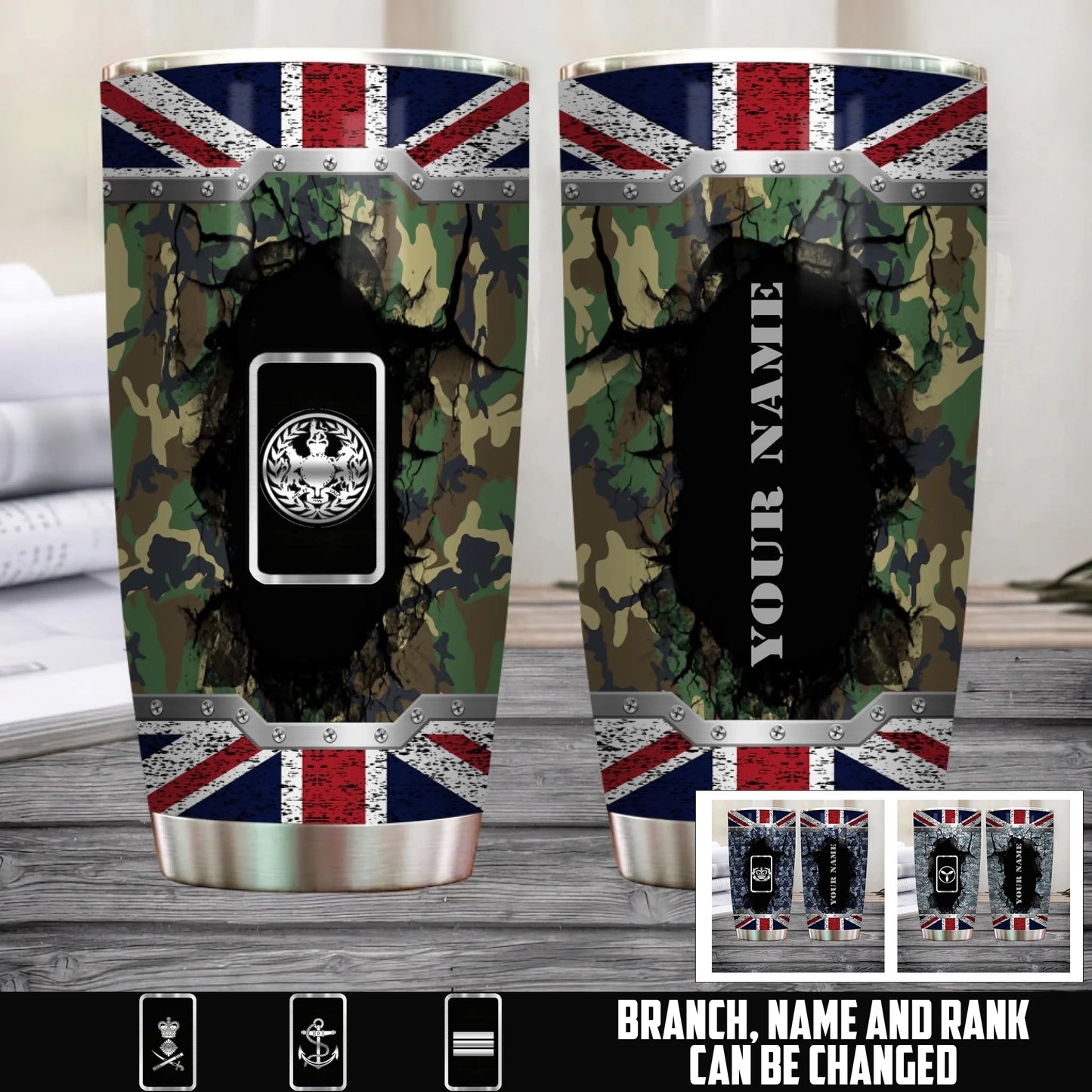 Personalized UK Veteran/ Soldier With Rank And Name Camo Tumbler - 1757289603