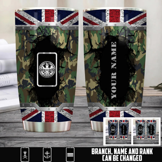 Personalized UK Veteran/ Soldier With Rank And Name Camo Tumbler - 1757289603