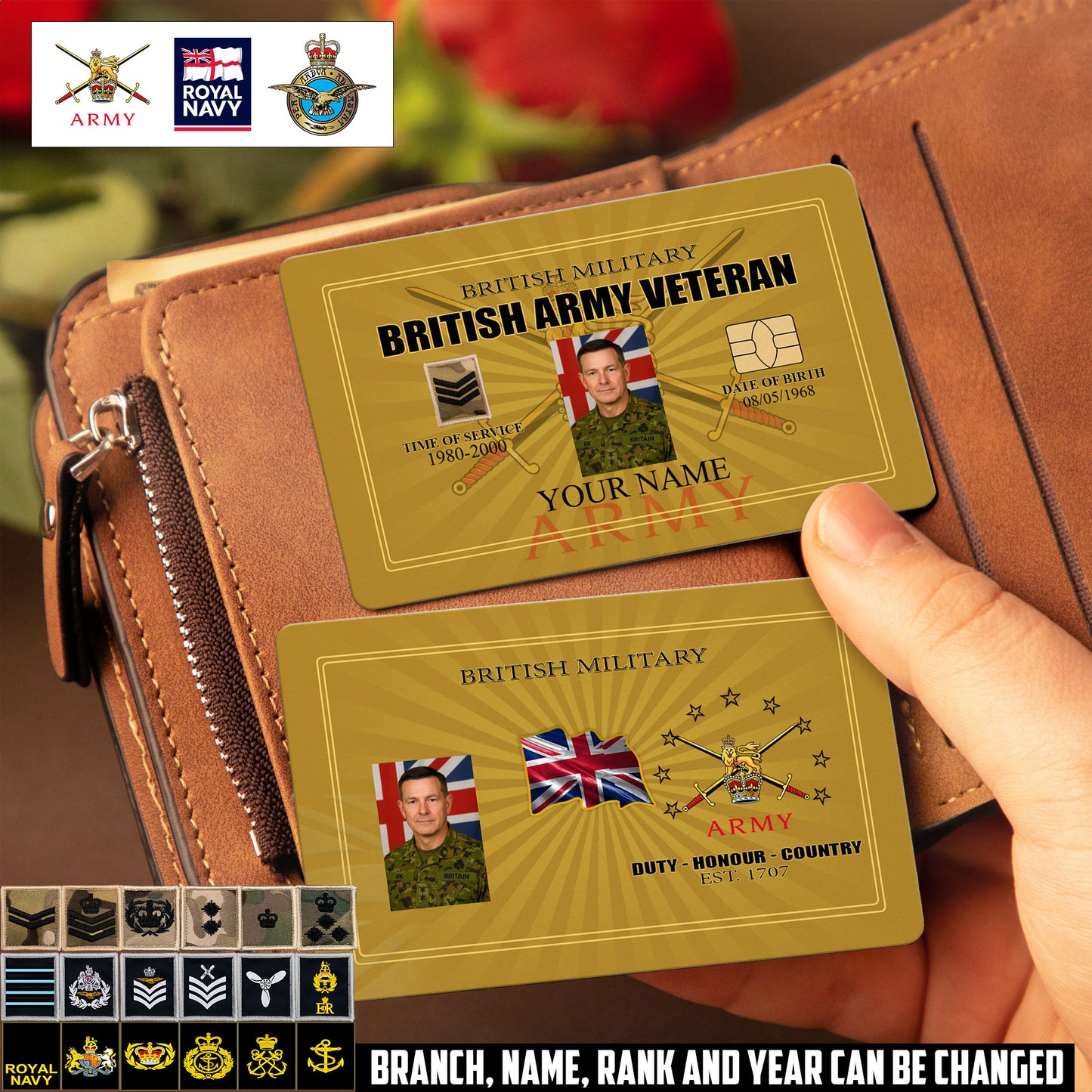 Personalized UK Soldier/ Veteran With Rank, Name And Year Aluminum Wallet Card - 17548704