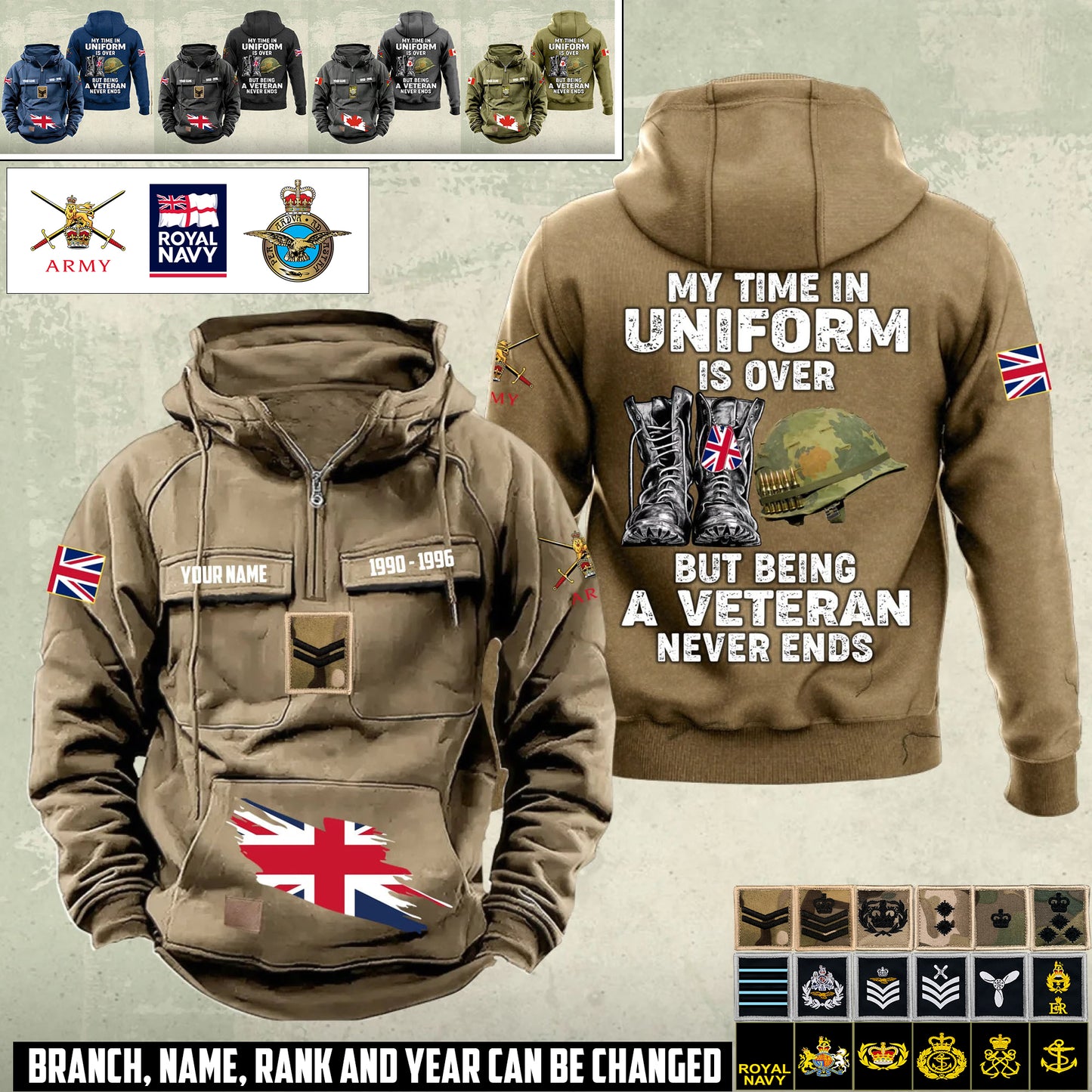 Personalized UK Soldier/Veteran Vintage Hoodie All Over Printed - 17545248
