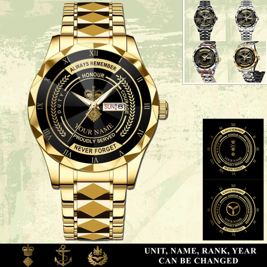 Personalized UK Soldier/ Veteran With Rank And Name Gentleman Crystal Metal Watch - 17446752