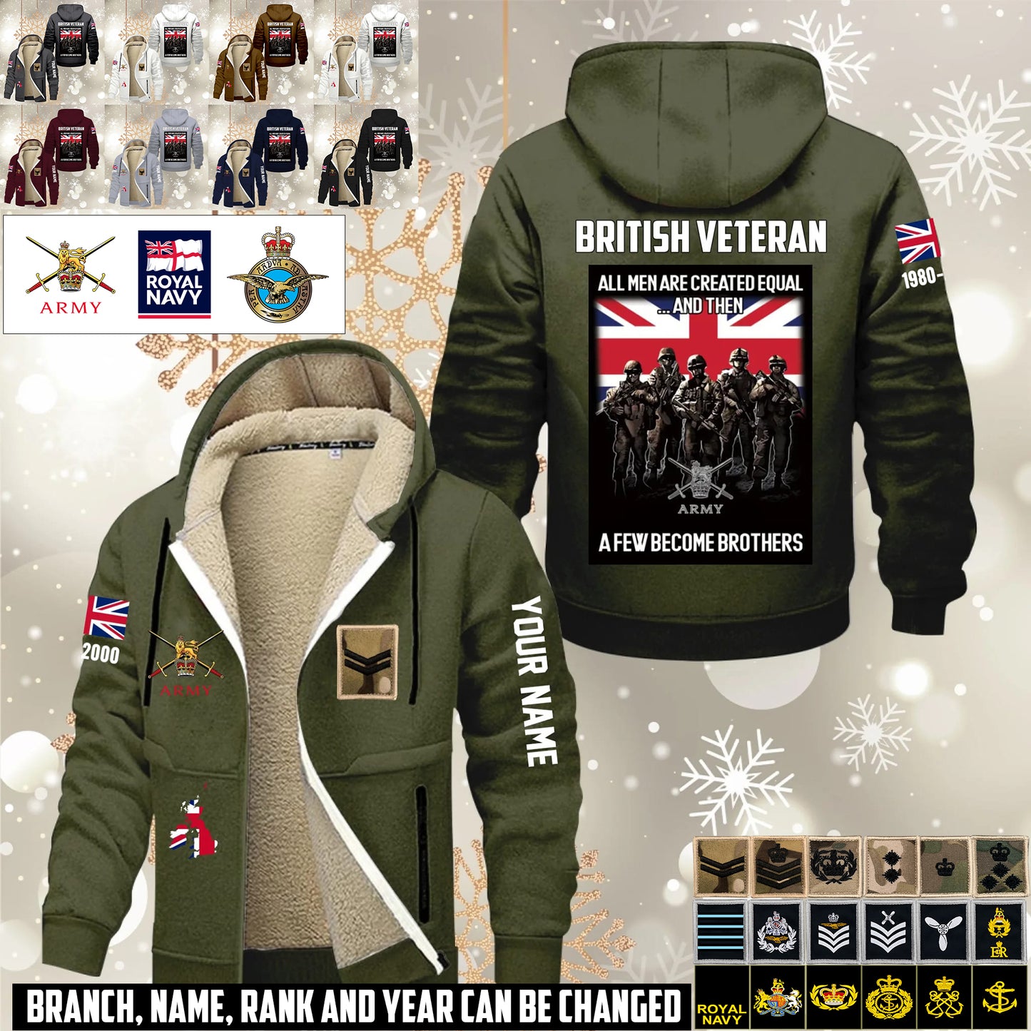 Personalized UK Soldier/ Veteran With Name, Year And Rank Hoodie Zip Velvet Coat - 17636832