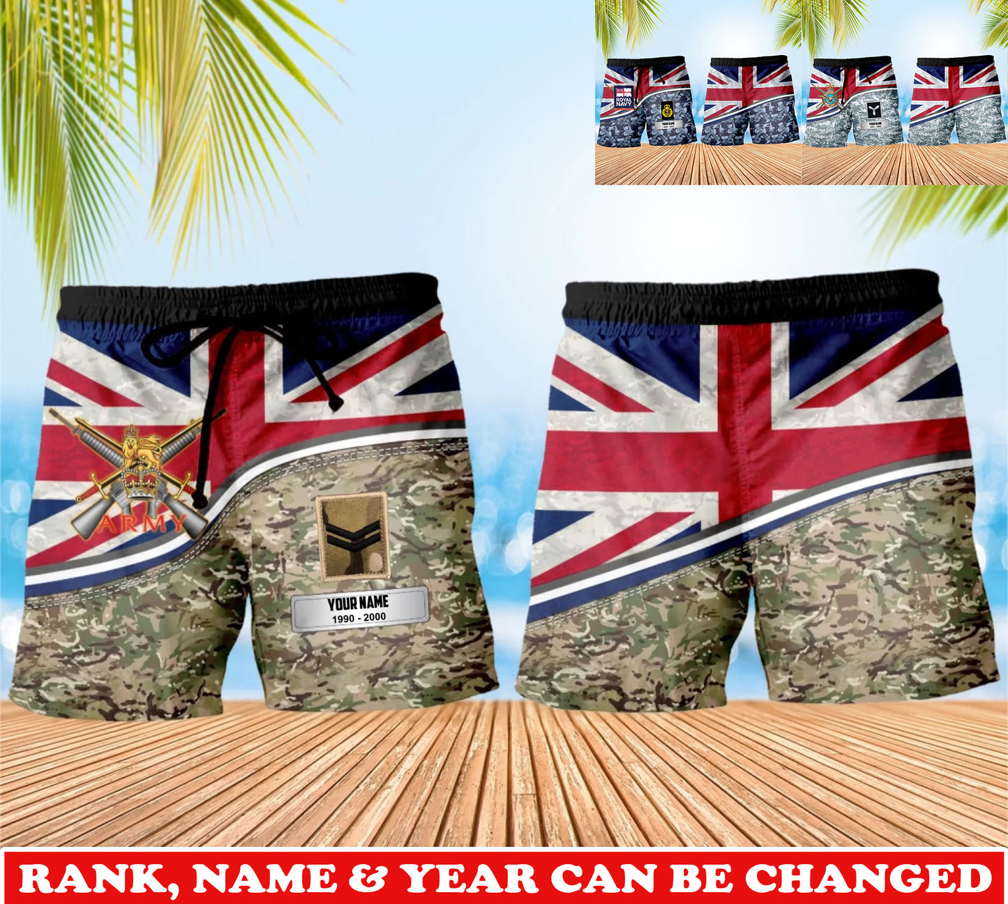 Personalized UK Soldier/Veteran Camo with Rank, Name & Year Short All Over Printed - 17740512