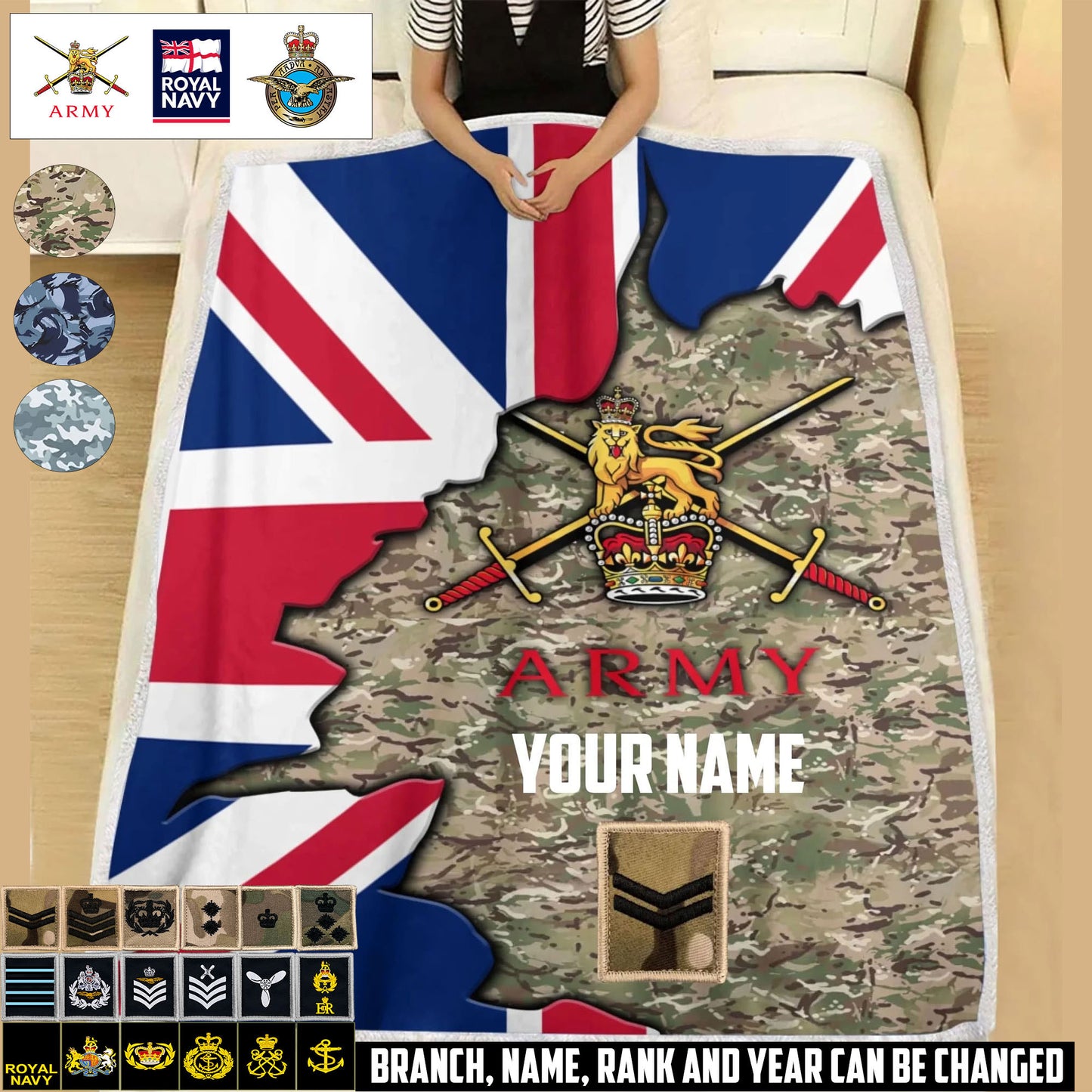 Personalized UK Soldier/ Veteran With Rank And  Name Fleece Blanket 3D Printed - 17607456