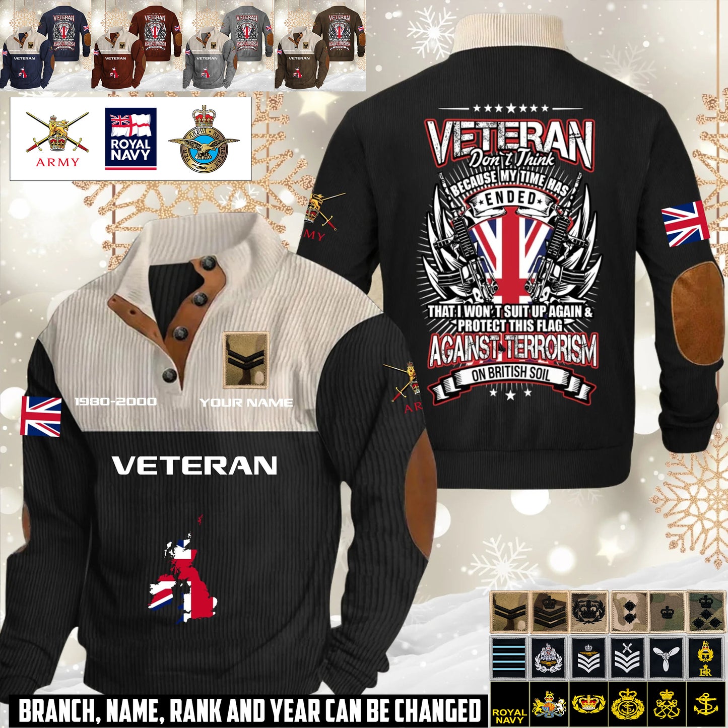 Personalized UK Soldier/ Veteran With Name, Year And Rank Sports Sweatshirt - 17644608