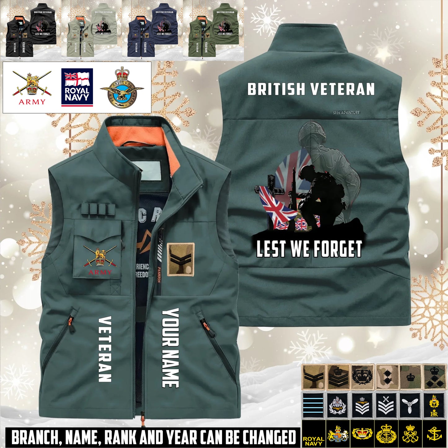 Personalized UK Soldier/ Veteran With Name & Rank Sleeveless Jacket Multicolor - 17632512