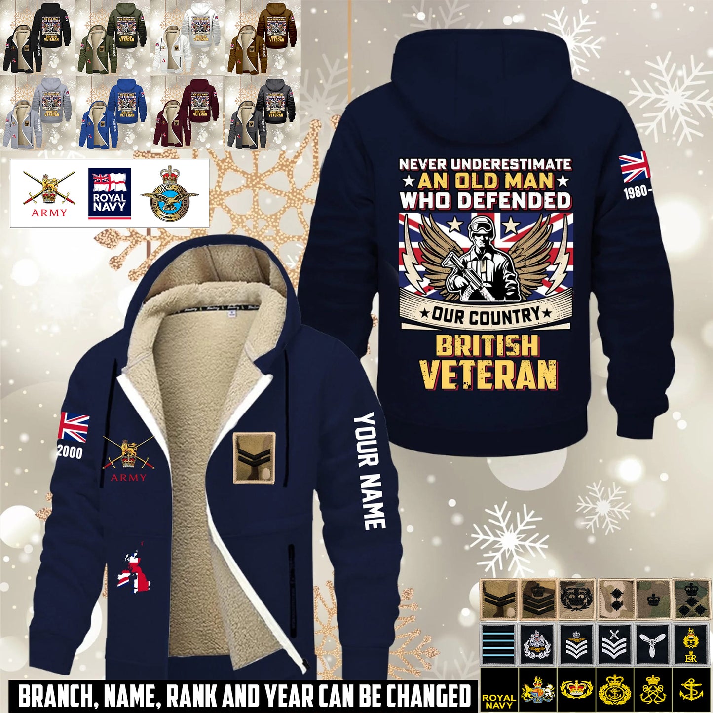 Personalized UK Soldier/ Veteran With Name, Year And Rank Hoodie Zip Velvet Coat - 17659296