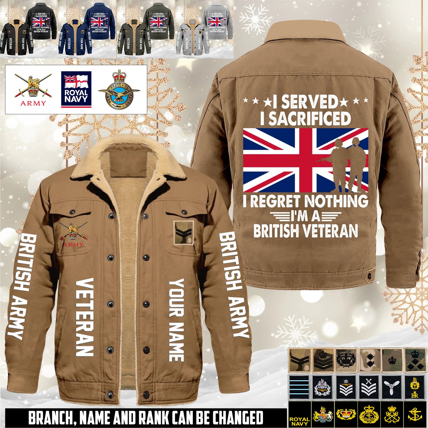 Personalized UK Soldier/ Veteran With Name And Rank Cargo Fleece Jacket - 1765843200