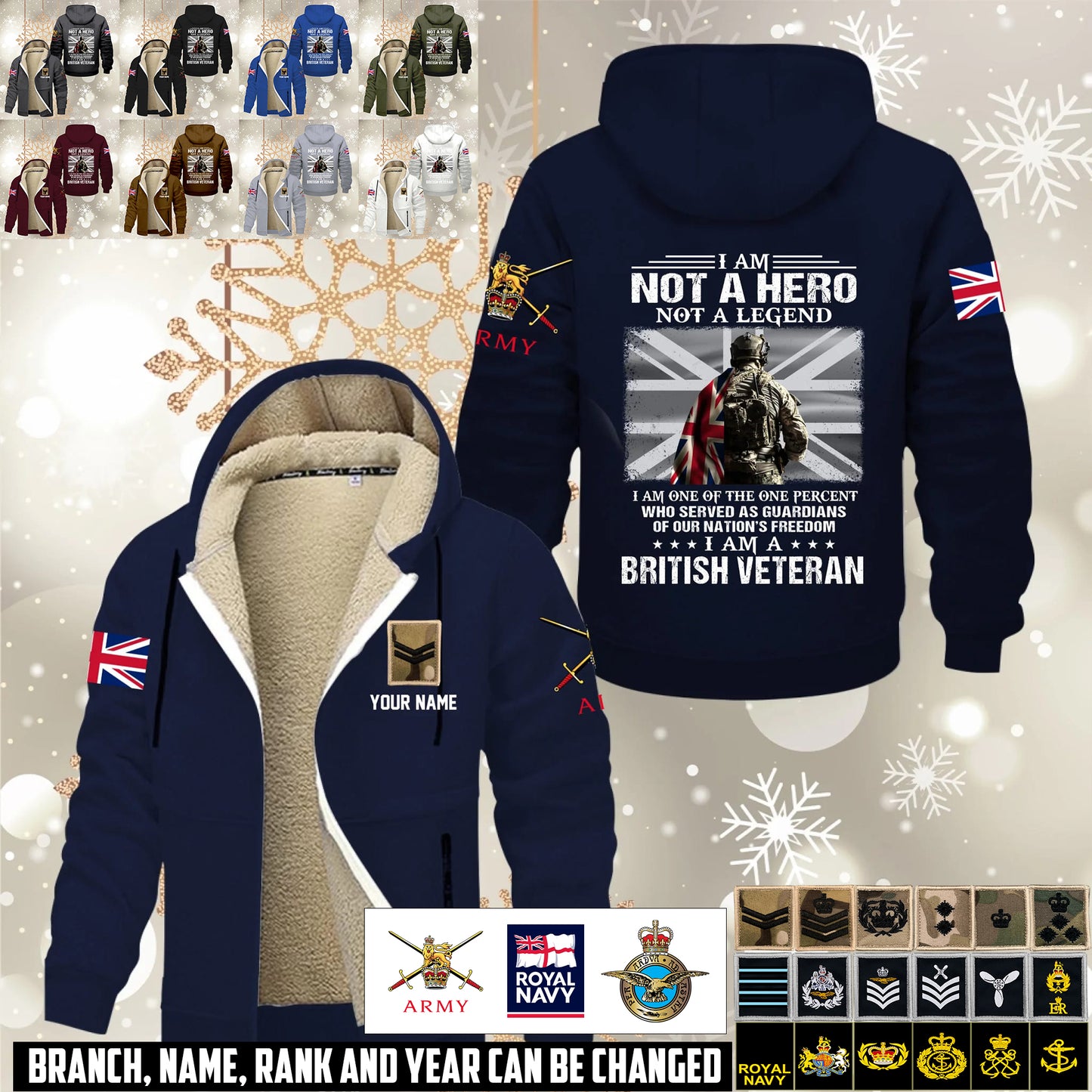 Personalized UK Soldier/ Veteran With Name And Rank Hoodie Zip Velvet Coat - 17559936