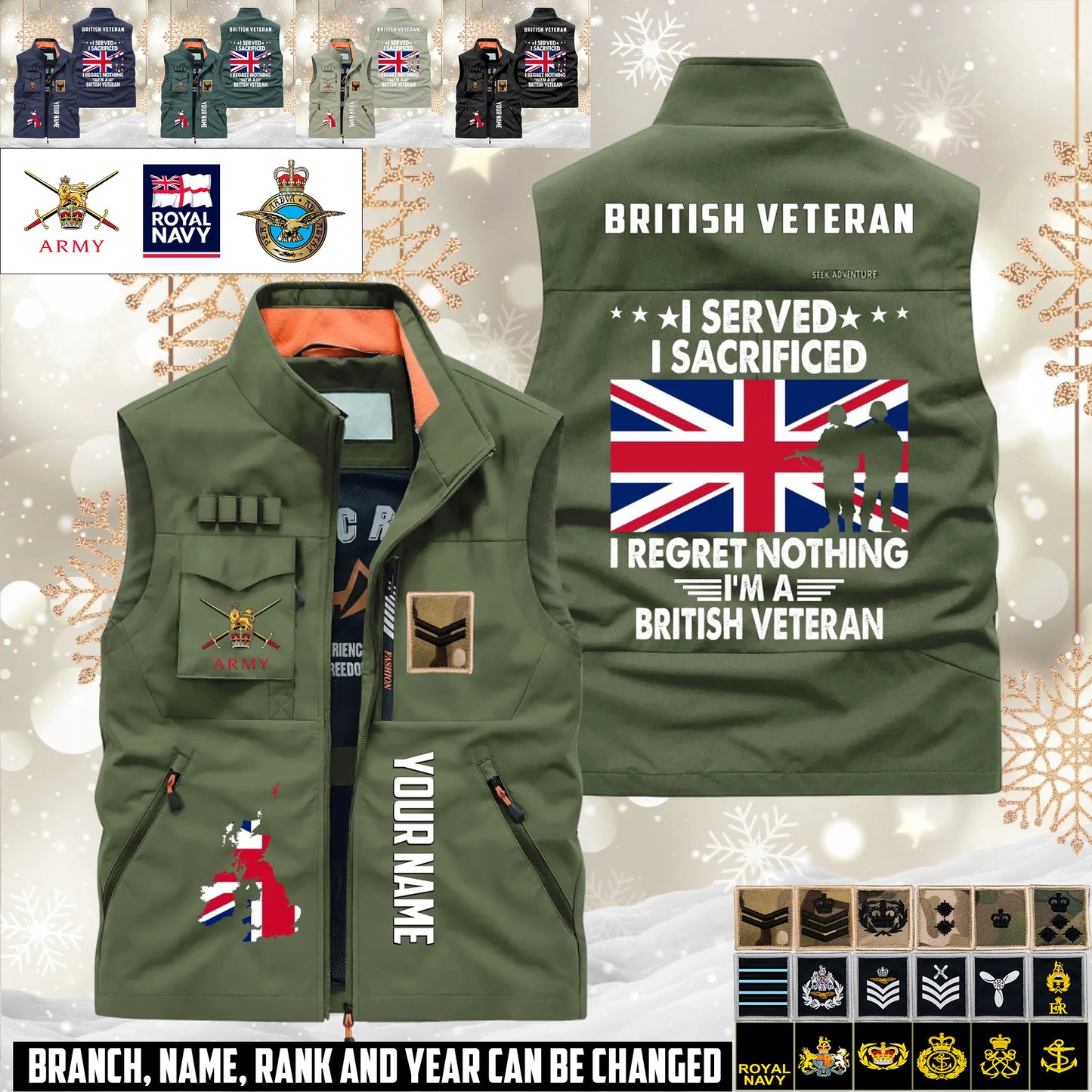Personalized UK Soldier/ Veteran With Name & Rank Sleeveless Jacket Multicolor - 17633376