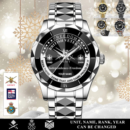 Personalized UK Soldier/Veteran with Name, Year and Rank Diamond-Cut Bezel Watch - 17650656