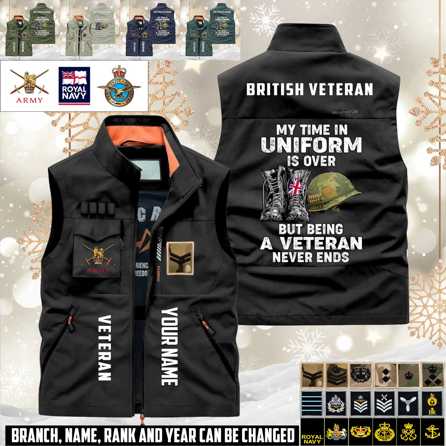 Personalized UK Soldier/ Veteran With Name & Rank Sleeveless Jacket Multicolor - 17634240