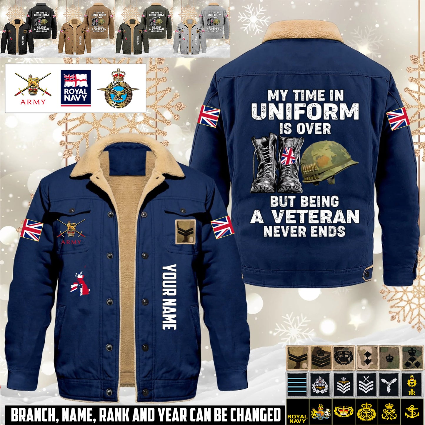 Personalized UK Soldier/ Veteran With Name And Rank Cargo Fleece Jacket - 17645472