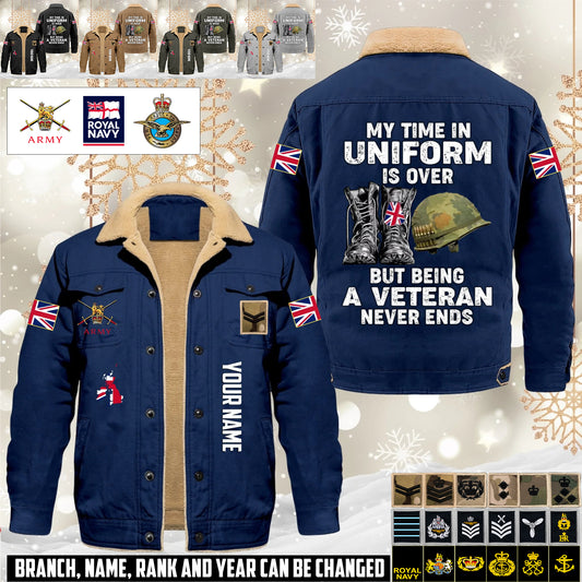 Personalized UK Soldier/ Veteran With Name And Rank Cargo Fleece Jacket - 17645472