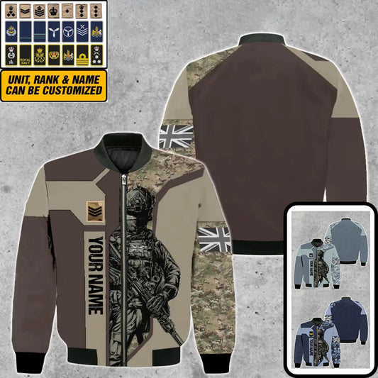 Personalized UK Soldier/ Veteran Camo With Name And Rank Bomber Jacket 3D Printed - 16950816