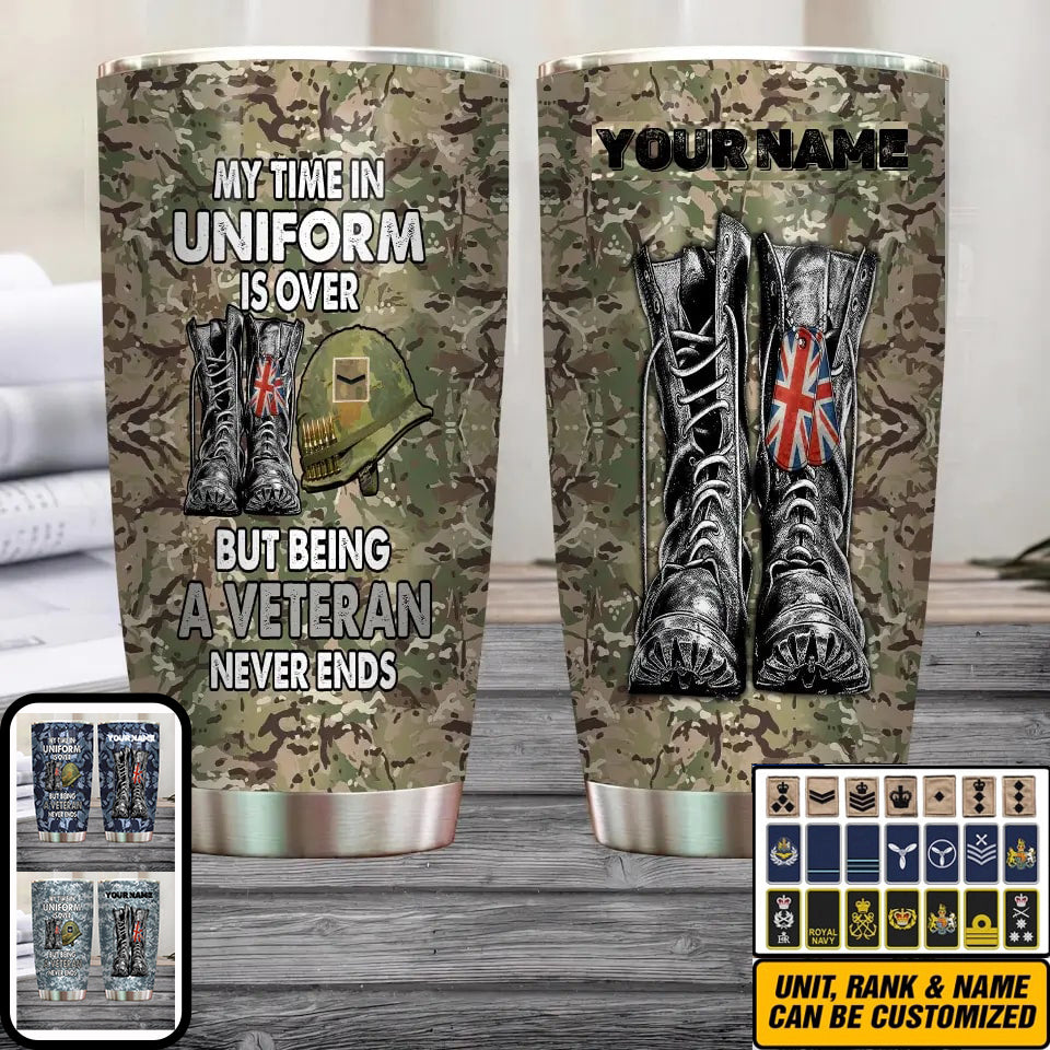 Personalized United Kingdom Veteran/ Soldier With Rank And Name Camo Tumbler All Over Printed - 1706832013