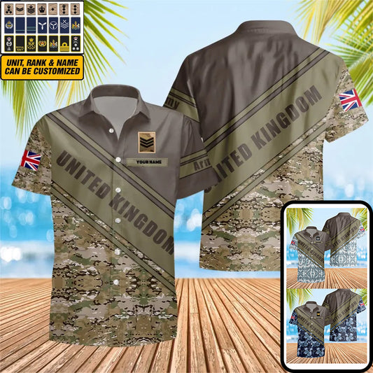 Personalized UK Solider/ Veteran Camo With Name And Rank Hawaii Shirt 3D Printed - 3004230001