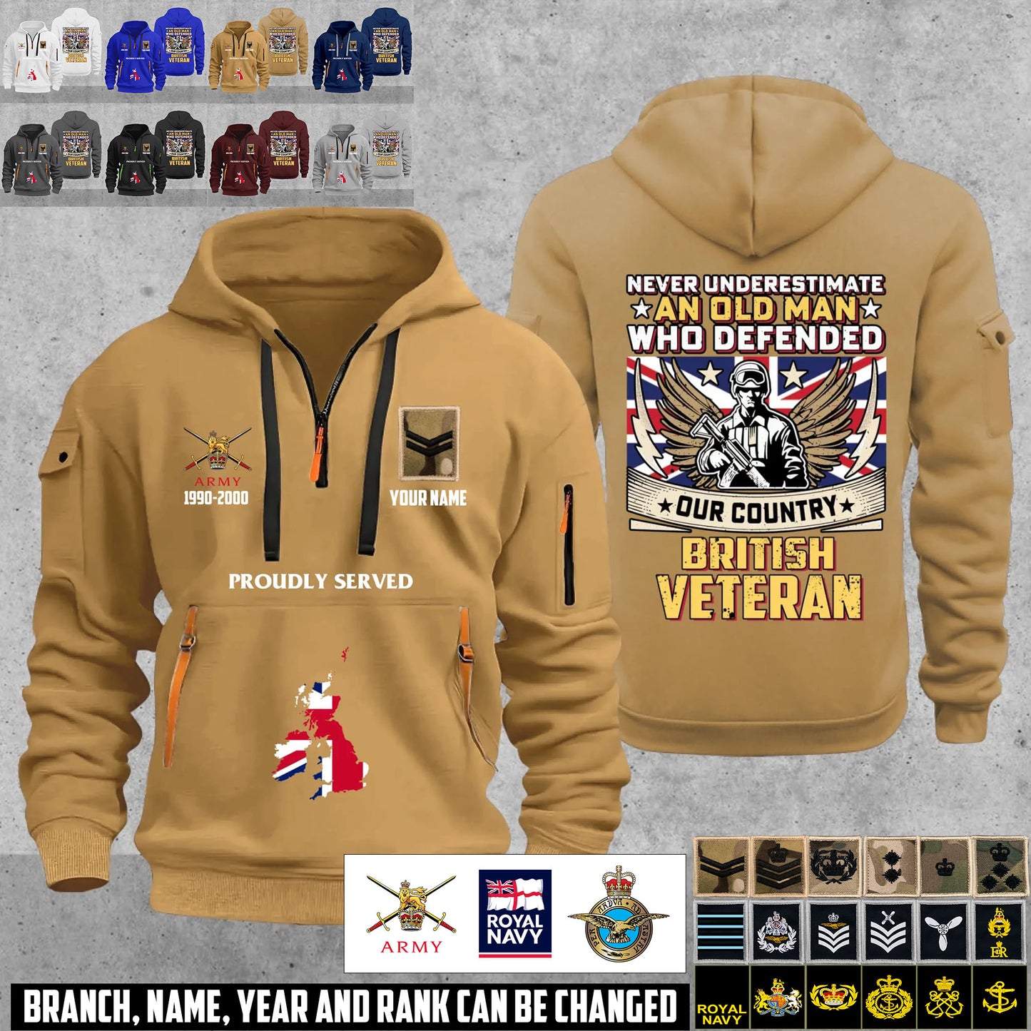 Personalized UK Soldier/ Veteran With Name, Year And Rank Zip Hoodie Multicolor - 17667072