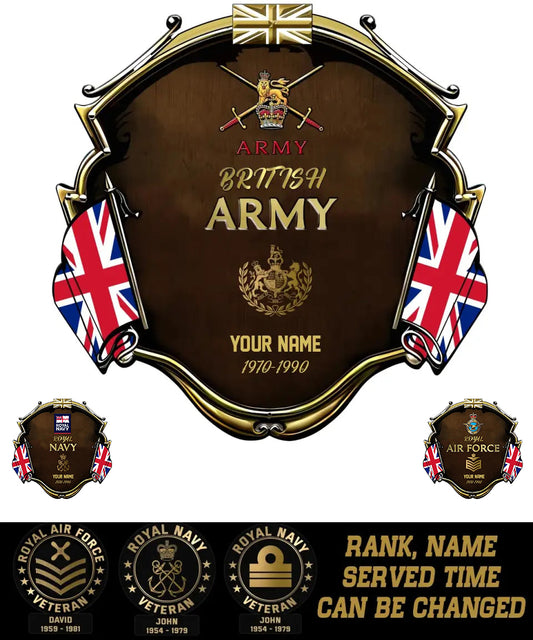 Personalized Rank Name And Year UK Soldier/Veterans Camo Cut Metal Sign - Gold Rank - 0102240002