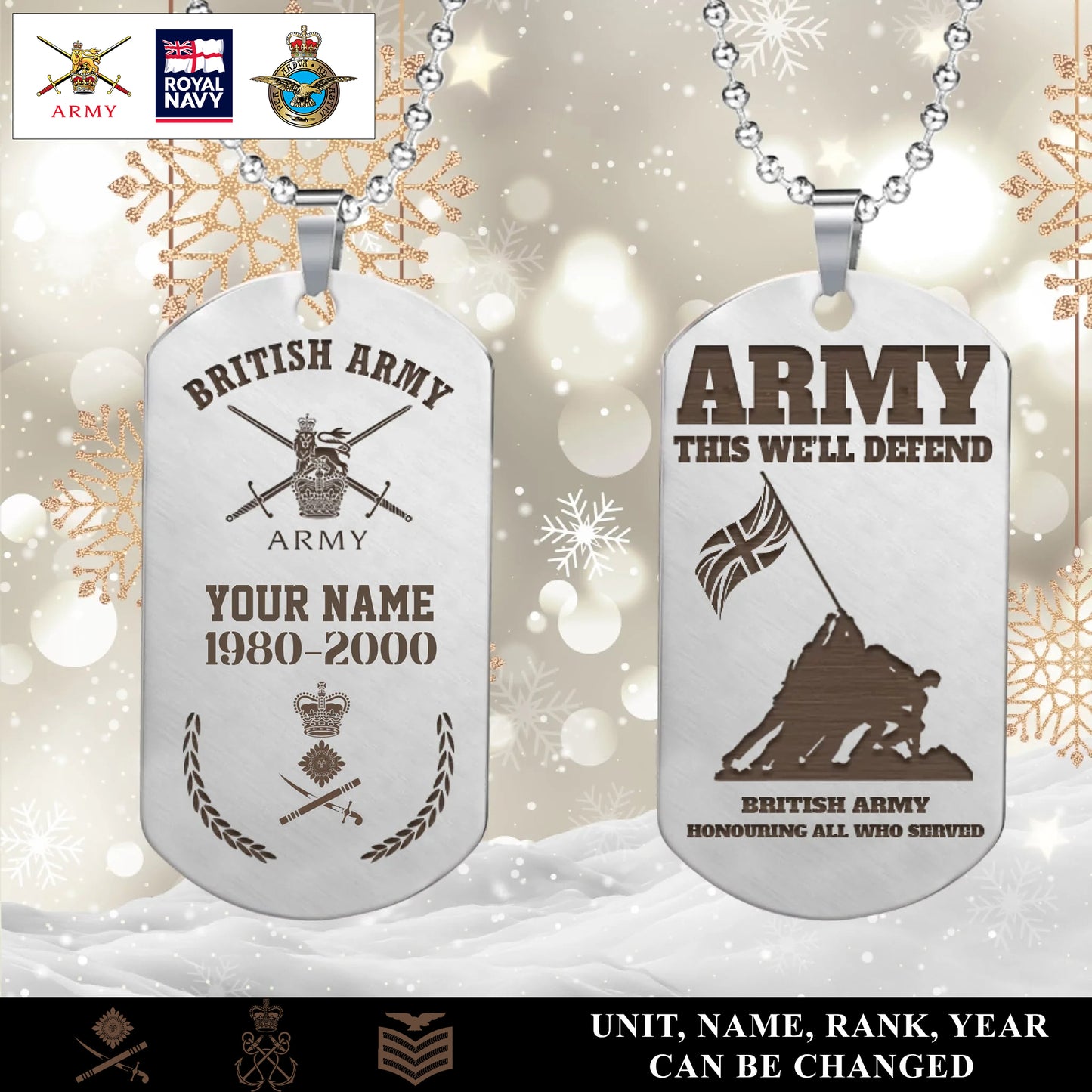 Personalized UK Soldier/Veteran with Rank, Name & Year Dog Tag Necklace - 17657568