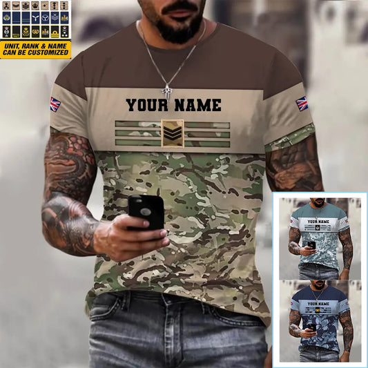 T-shirt personnalisé avec camouflage soldat/vétéran britannique avec nom et grade imprimé en 3D - 1112230001QA