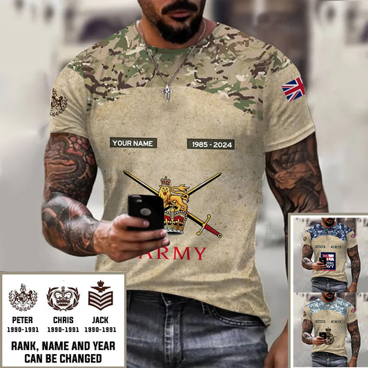 Personalized UK Soldier/Veteran Camo with Name, Year and Rank T-Shirt All Over Printed - 1720051201