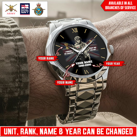 Personalized UK Soldier/Veteran with Name, Year and Rank Diamond-Cut Bezel Watch - 17623872