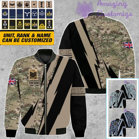 Personalized UK Soldier/ Veteran Camo With Name And Rank Bomber Jacket 3D Printed  - 05032401QA