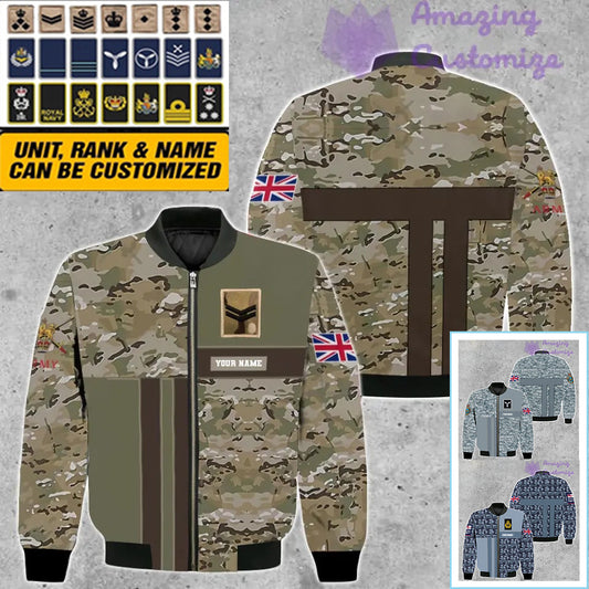 Personalized UK Soldier/ Veteran Camo With Name And Rank Bomber Jacket 3D Printed  - 07052401QA