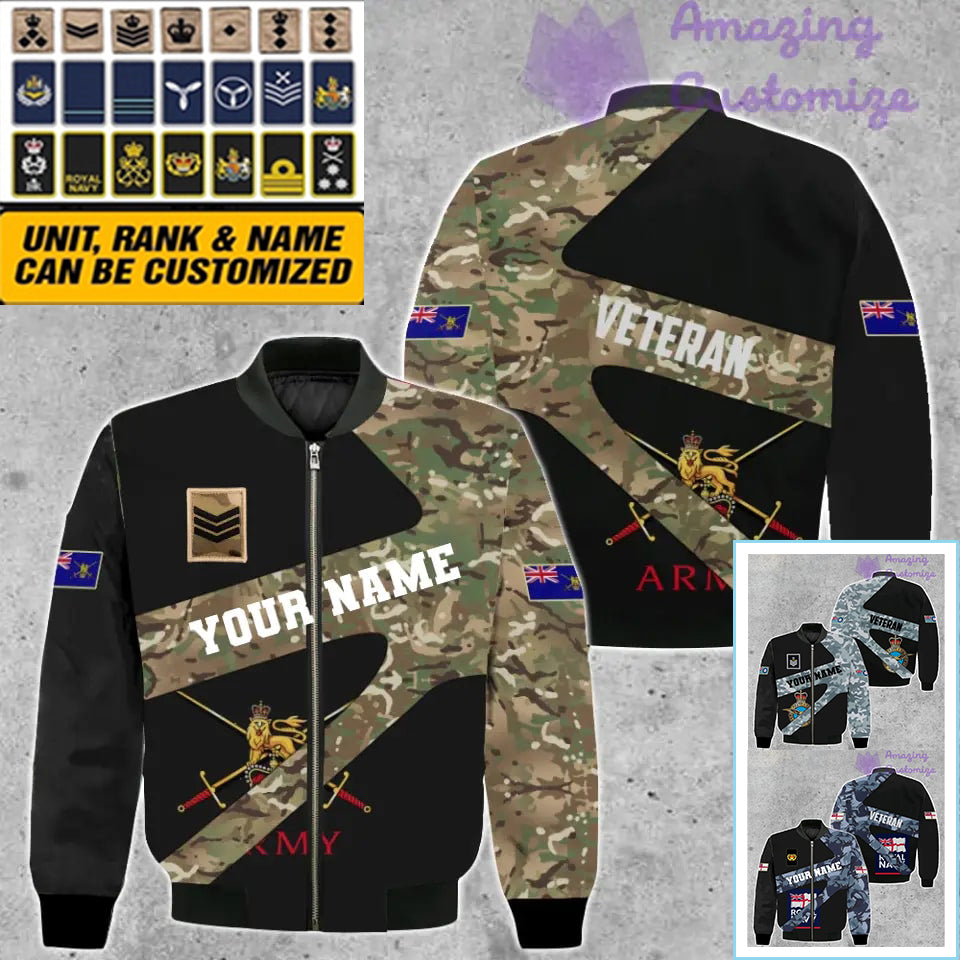 Personalized UK Soldier/ Veteran Camo With Name And Rank Bomber Jacket 3D Printed  - 17065728
