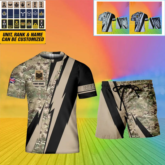 Personalized UK Soldier/ Veteran Camo With Name And Rank Combo T-Shirt + Short 3D Printed  - 0503240001QA