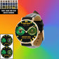 Montre personnalisée en cuir noir cousu pour soldat/vétéran britannique avec nom, grade et année - 18062402QA - Version dorée