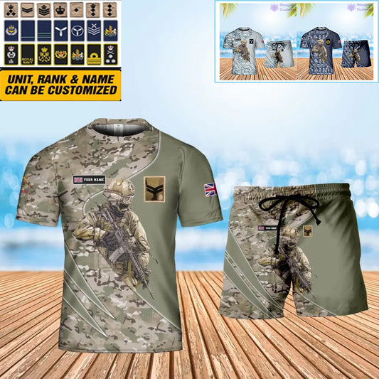 Personalized UK Soldier/ Veteran Camo With Name And Rank Combo T-Shirt + Short 3D Printed  - 15052401QA
