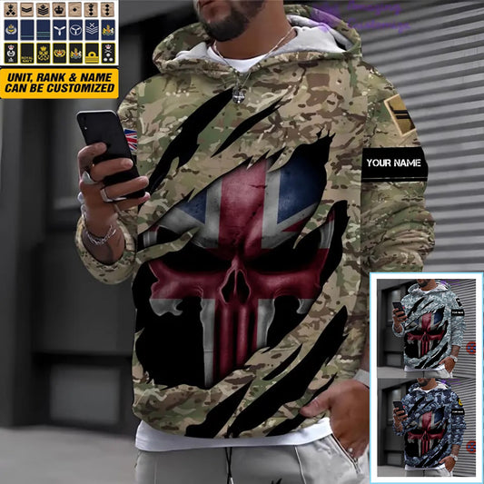 Personalized UK Soldier/ Veteran Camo With Name And Rank Hoodie 3D Printed  - 1712534401