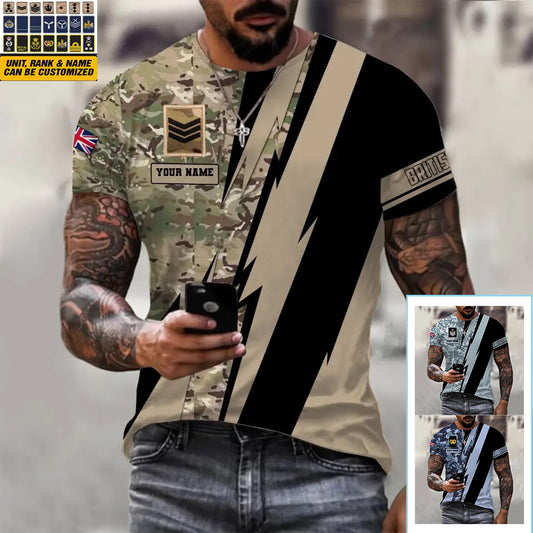T-shirt personnalisé avec camouflage soldat/vétéran britannique avec nom et grade imprimé en 3D - 0503240001QA
