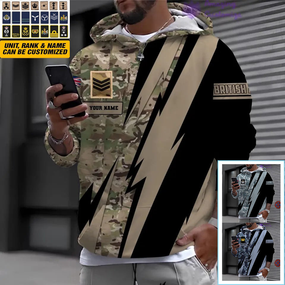 Personalized UK Soldier/ Veteran Camo With Name And Rank Hoodie 3D Printed  - 17095968