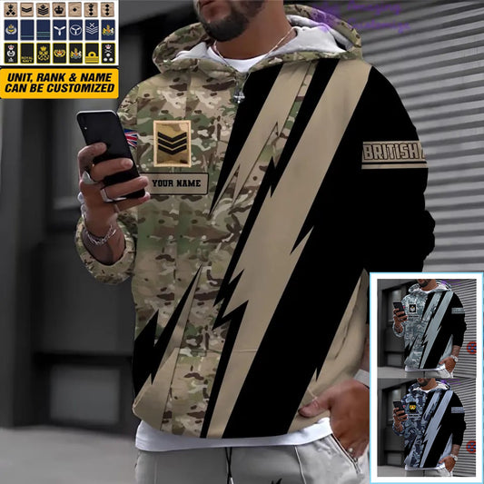 Personalized UK Soldier/ Veteran Camo With Name And Rank Hoodie 3D Printed  - 17095968